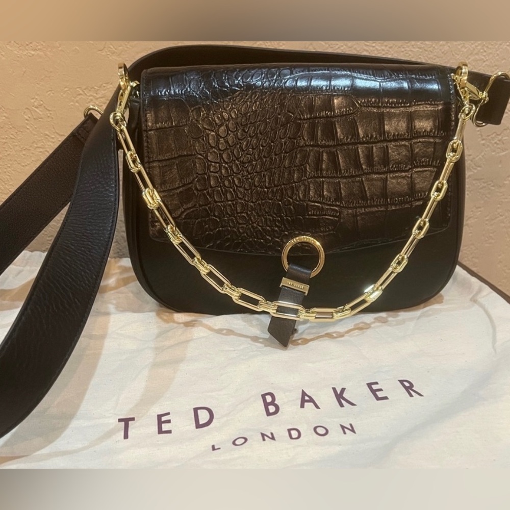 Ted Baker Jjolie Womens Loop and Tab Grainy Leather Crossbody Shoulder Bag Black